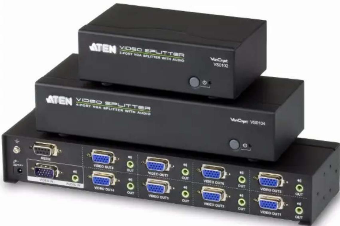 ATEN VIDEO SPLITTER 2-PORT VGA SPLITTER WITH AUDIO VerCapt VS0102 ATEN VIDEO SPLITTER 4-PORT VGA SPLITTER WITH AUDIO VerCapt VS0104 R8233 VIDEO OUT4 OUT VIDEO OUT7 OUT VIDEO OUT6 OUT VIDEO OUT5 OUT VIDEO OUT4 OUT VIDEO OUT3 OUT VIDEO OUT2 OUT VIDEO OUT1 OUT