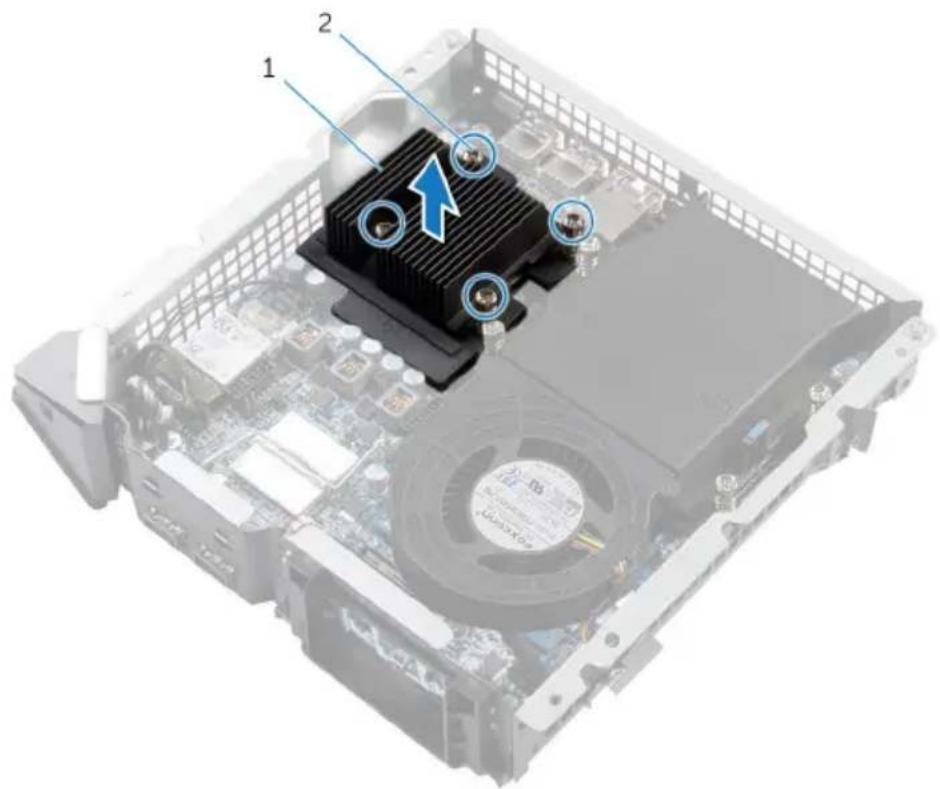 Diagram of a computer motherboard showing labeled components with arrows indicating heat transfer or cooling mechanism