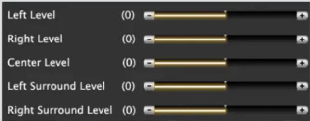 Left Level (0) Right Level (0) Center Level (0) Left Surround Level (0) Right Surround Level (0)