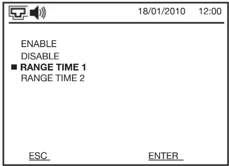 18/01/2010 12:00 ENABLE DISABLE ■ RANGE TIME 1 RANGE TIME 2 ESC ENTER