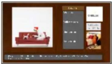 Screenshot of a software interface showing a cartoon sofa with a cat, alongside a color picker panel with Chinese text.