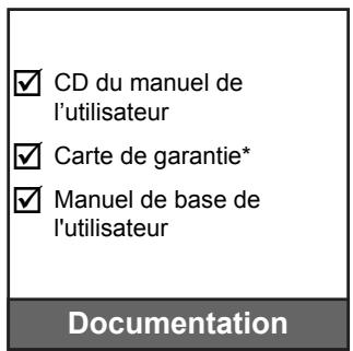 CD du manuel de l'utilisateur Carte de garantie* Manuel de base de l'utilisateur Documentation