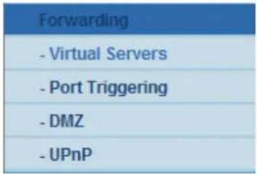 Forwarding - Virtual Servers - Port Triggering - DMZ - UPnP