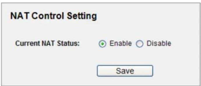 NAT Control Setting Current NAT Status: Enable Disable Save