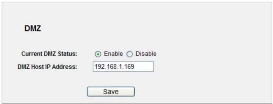 DMZ Current DMZ Status: Enable Disable DMZ Host IP Address: 192.168.1.169 Save