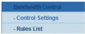 Bandwidth Control - Control Settings - Rules List