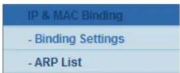 IP & MAC Binding - Binding Settings - ARP List