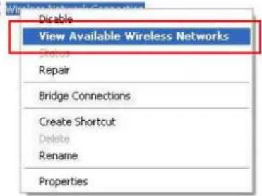 Disable View Available Wireless Networks Status Repair Bridge Connections Create Shortcut Delete Rename Properties