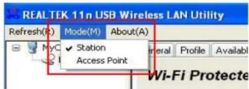 REALTEK 11n USB Wireless LAN Utility Refresh(R) Mode(M) About(A) MyC Station Access Point Wii-Fi Protece