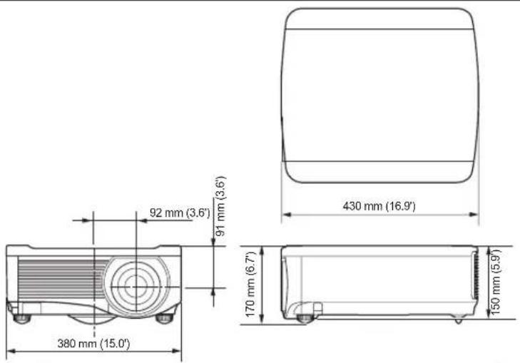 92 mm (3.6") 91 mm (3.6') 430 mm (16.9') 380 mm (15.0') 170 mm (6.7') 150 mm (5.9)