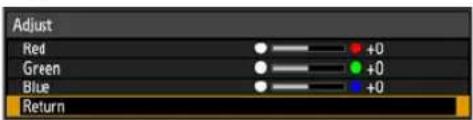 Adjust Red +0 Green +0 Blue +0 Return