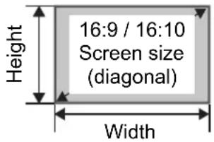 16:9 / 16:10 Screen size (diagonal) Height Width