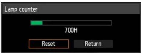 Lamp counter 700H Reset Return