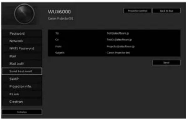 WUX6000 Canon Projector01 Projector control Back to log Password Network NWP Password Mail Mail auth Send test mail SAMP Projector info. Link Crestron Initiation To: kst@kstsoftware.jp Cr: tekCr@kstsoftware.jp Figs: Projector@kstsoftware.jp Subject: Canon Projector bit Send