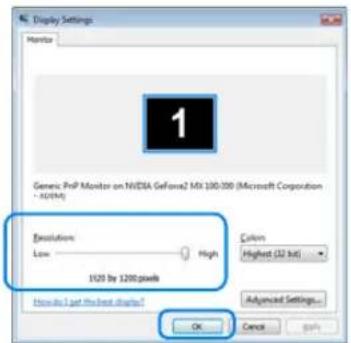 Display Settings Monitor Generic PrGP Monitor on NVIDIA GeForce2 MX 100.00 (Microsoft Corporation - iOSVM) Resolution Low High 1025 by 1200 pixels Colors Highest (32 bits) Advanced Settings... How do I get the best display? OK Cancel Help