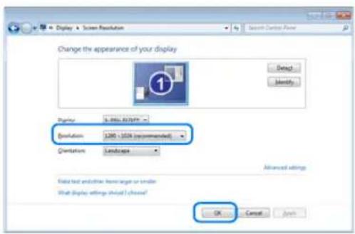 Display ▶ Screen Resolution Change the appearance of your display Display: 0.000.000*? Resolution: 1285 x 1004 (recommended) Orientation: Landscape Advanced settings Data text and other image size or similar What display settings should choose? OK Cancel Apply