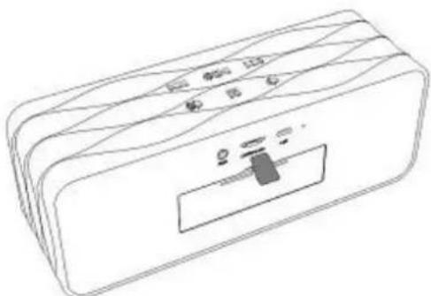 Technical line drawing of a rectangular device with labeled buttons and internal components