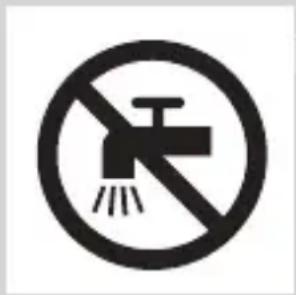 Prohibition sign with a faucet symbol and diagonal line, indicating no fire or water discharge.