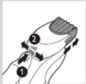 Diagram showing two labeled parts (1 and 2) with directional arrows indicating movement or flow, possibly illustrating a process or system.
