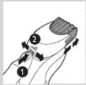 Diagram showing two labeled parts (1 and 2) with directional arrows indicating movement or flow, possibly illustrating a process or procedure.