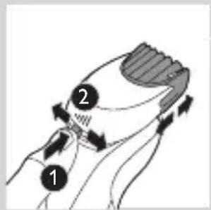 Diagram showing two labeled parts (1 and 2) with directional arrows indicating movement or flow, possibly illustrating a process or system.