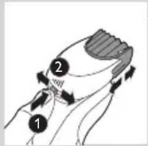Diagram showing two labeled parts (1 and 2) with directional arrows indicating movement or flow, possibly illustrating a process or system.