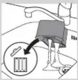 Diagram showing a mechanical component with an arrow pointing to a labeled section, possibly indicating a motion or assembly.