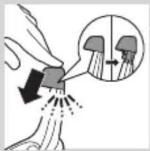 Diagram illustrating a mechanical or fluidic process with directional arrows and a magnified inset showing a cross-section of a device or component.