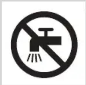 Prohibition sign with a faucet symbol and diagonal line, indicating no pollution or leakage