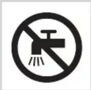 Prohibition sign with a faucet symbol and diagonal line, indicating no fire or water discharge.