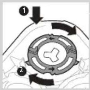 Diagram showing two labeled circular components with directional arrows, likely illustrating a mechanical or fluid system.