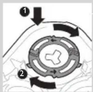 Diagram showing a mechanical or fluidic system with labeled components and directional arrows indicating flow or movement.