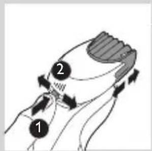 Diagram showing two labeled parts (1 and 2) of a mechanical or fluid system with directional arrows indicating flow or movement.