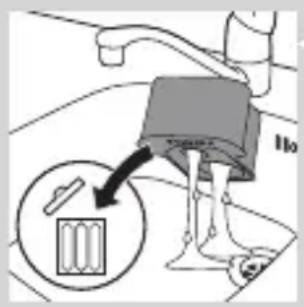Diagram showing a mechanical device with a magnified inset highlighting a component labeled '110'