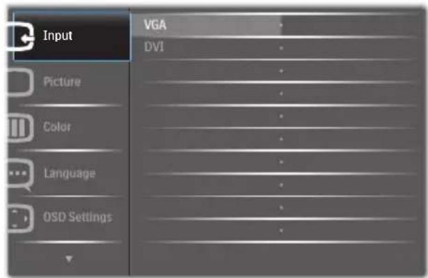 Input VGA DVI Picture Color Language OSD Settings