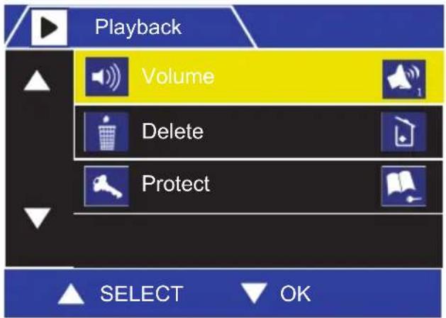 Playback Volume Delete Protect SELECT OK