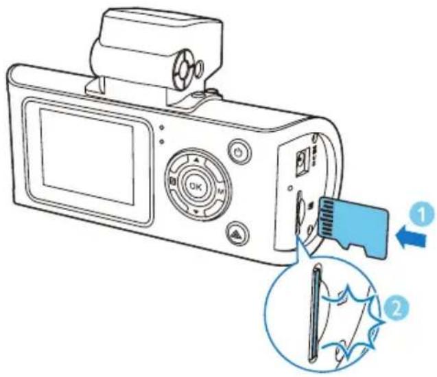 Diagram of a digital camera with labeled parts and a magnified view showing the clip and screen interface.