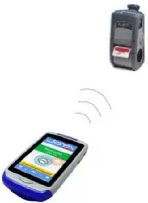 Image showing a mobile payment terminal with a QR code and a device labeled 'A-80' attached to it, emitting signal waves.