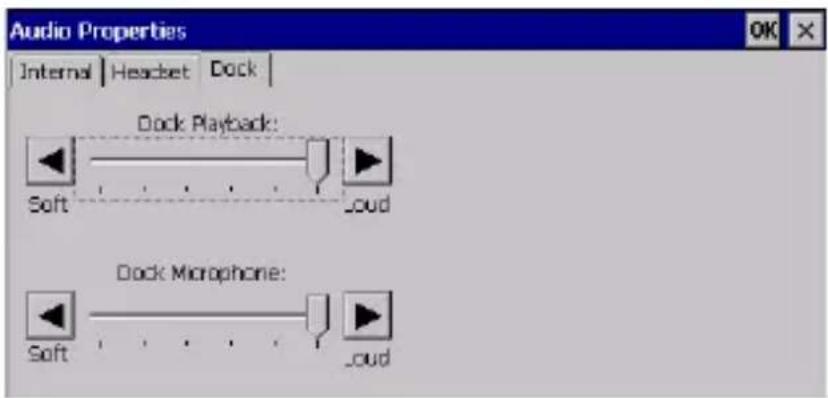 Audio Properties Internal | Headset | Dock | Dock Playback: Soft Loud Dock Microphone: Soft Loud