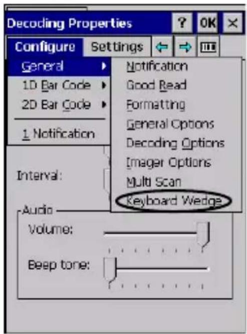 Decoding Properties Configure Settings General 1D Bar Code 2D Bar Code 1 Notification Interval: Audio Volume: Beep tone: Notification Good Read Formatting General Options Decoding Options Imager Options Multi Scan Keyboard Wedge