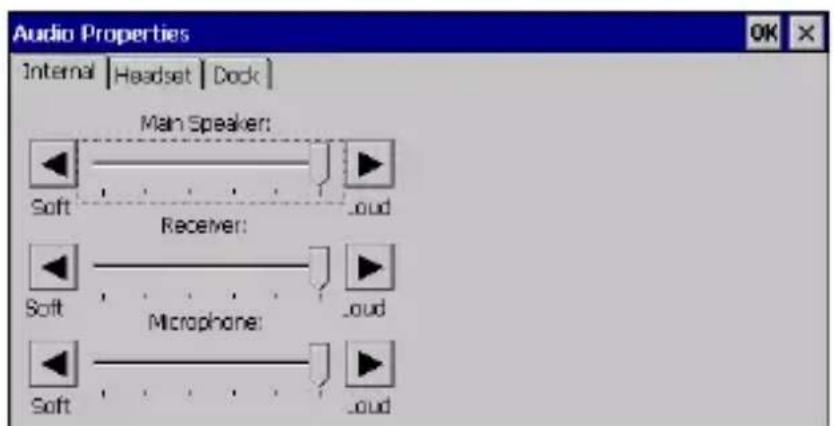 Audio Properties Internal | Headset | Dock | Main Speaker: Soft Receiver: Soft Microphone: Soft oud