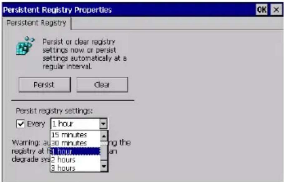 Persistent Registry Properties Persistent Registry Persist or clear registry settings now or persist settings automatically at a regular interval. Persist Clear Persist registry settings: ✓ Every 1 hour 15 minutes 30 minutes 4 hour 2 hours 3 hours Warning: au registry at fi degrade sys ng the an