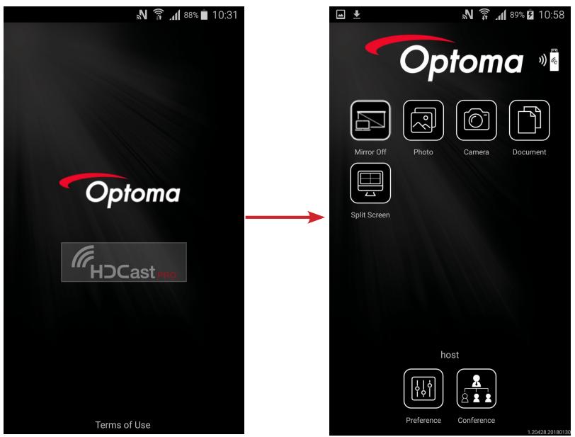 Optoma HDCast PRO Terms of Use Optoma Mirror Off Photo Camera Document Split Screen host Preference Conference 1.20428 2018015X