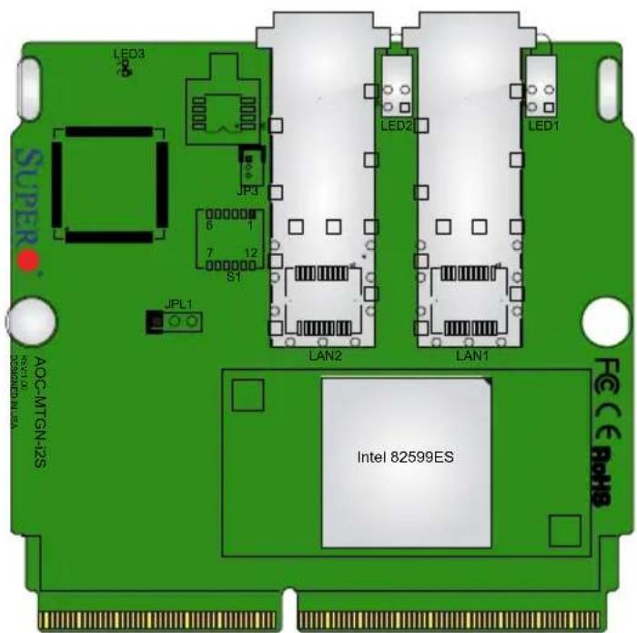 SUPER AOC-MTGN-12S LED3 JPL1 6 1 7 12 S1 JPL3 LED2 LAN2 LAN1 LED1 Intel 82599ES FCC ReH8