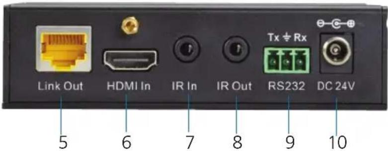 Link Out HDMI In IR In IR Out Tx ÷ Rx RS232 DC 24V 5 6 7 8 9 10