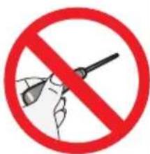 Prohibition sign with hand holding a tool, crossed out by red circle and diagonal line