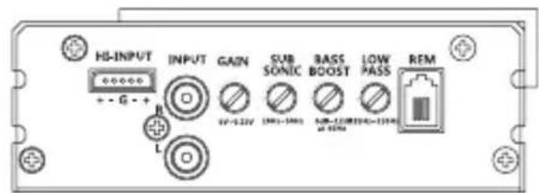HI-INPUT + - G - + INPUT GAIN SUB SONIC BASS BOOST LOW PASS REM IP-122V (100-150A) 50Hz-120Hz-150Hz at 60Hz