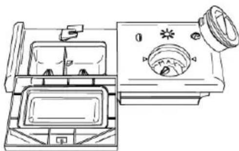 Line drawing of a vintage refrigerator with a rotary dial and front panel (no text or symbols).