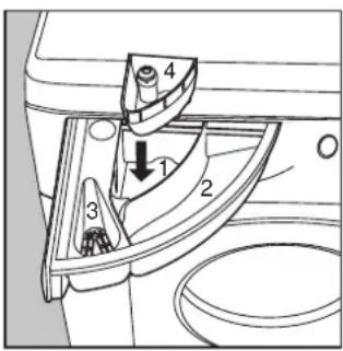 Technical diagram of a mechanical component with numbered parts and directional arrow indicating flow or movement