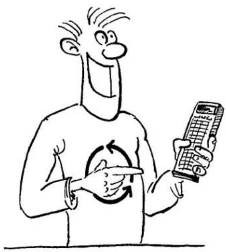 Cartoon illustration of a smiling man holding a mobile phone with a circular arrow symbol (no text or symbols present)